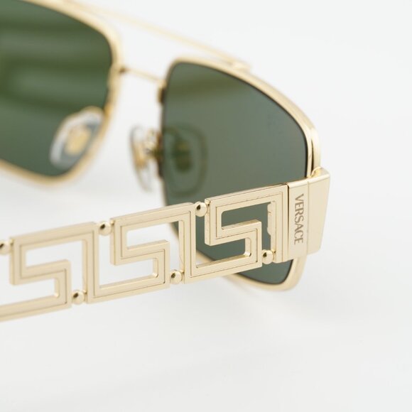 Versace VE2257 100271 Sunglasses Shiny Gold Rectangle Frame, Dark Green Lenses main image 9